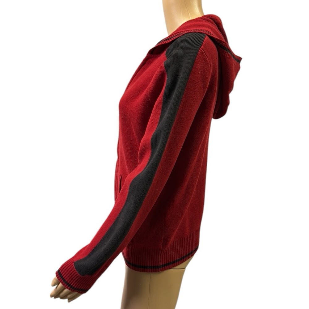 Vintage SJB Active by St Johns Bay Red Black Full Zip Cardigan Hooded Sweater M - Picture 3 of 10